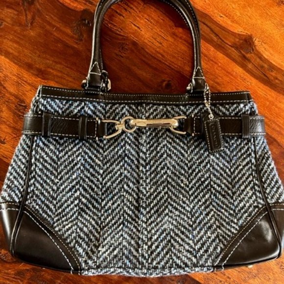Coach Hamptons Blue Herringbone Tweed Bag F-11215 -- Never Used - Picture 1 of 6